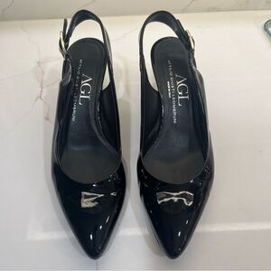 AGL Glossy Black Slingback Heels
